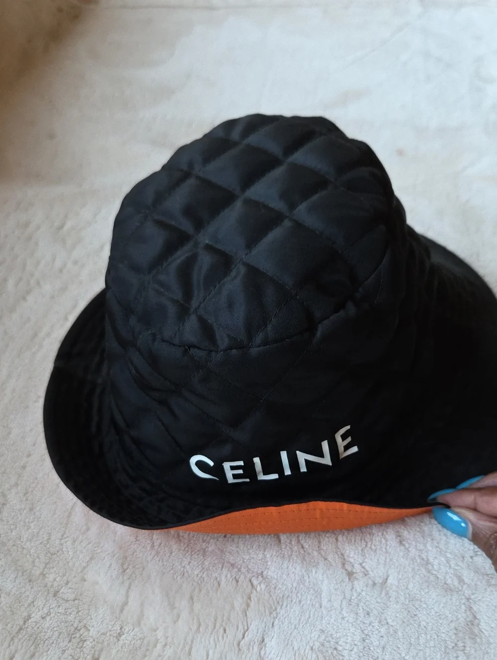 Celine Quilted Black Logo Bucket Hat